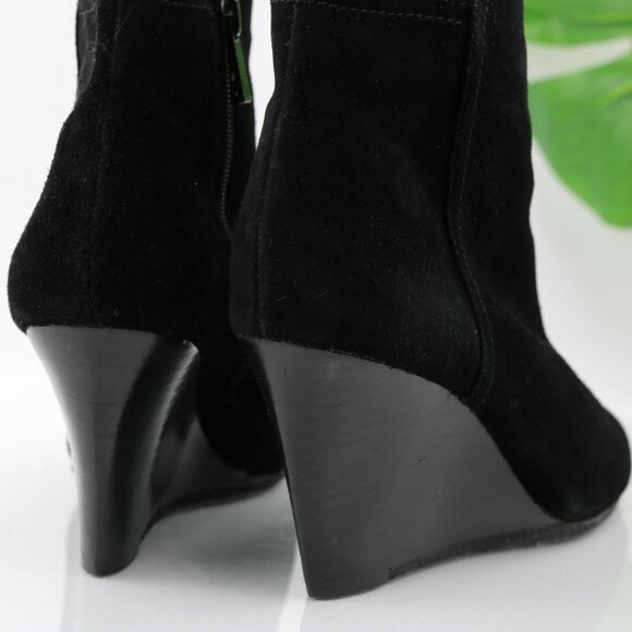 Vince Camuto Womens Zandra Boot Size 8 Black Suede Bootie Wedge Heel Elegant - Picture 5 of 12